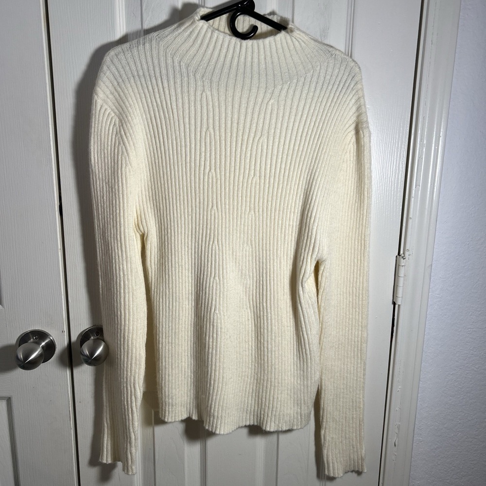 Grace + Emma Ivory Ribbed Sweater Womens XL High Neck Pullover Cotton/Poly